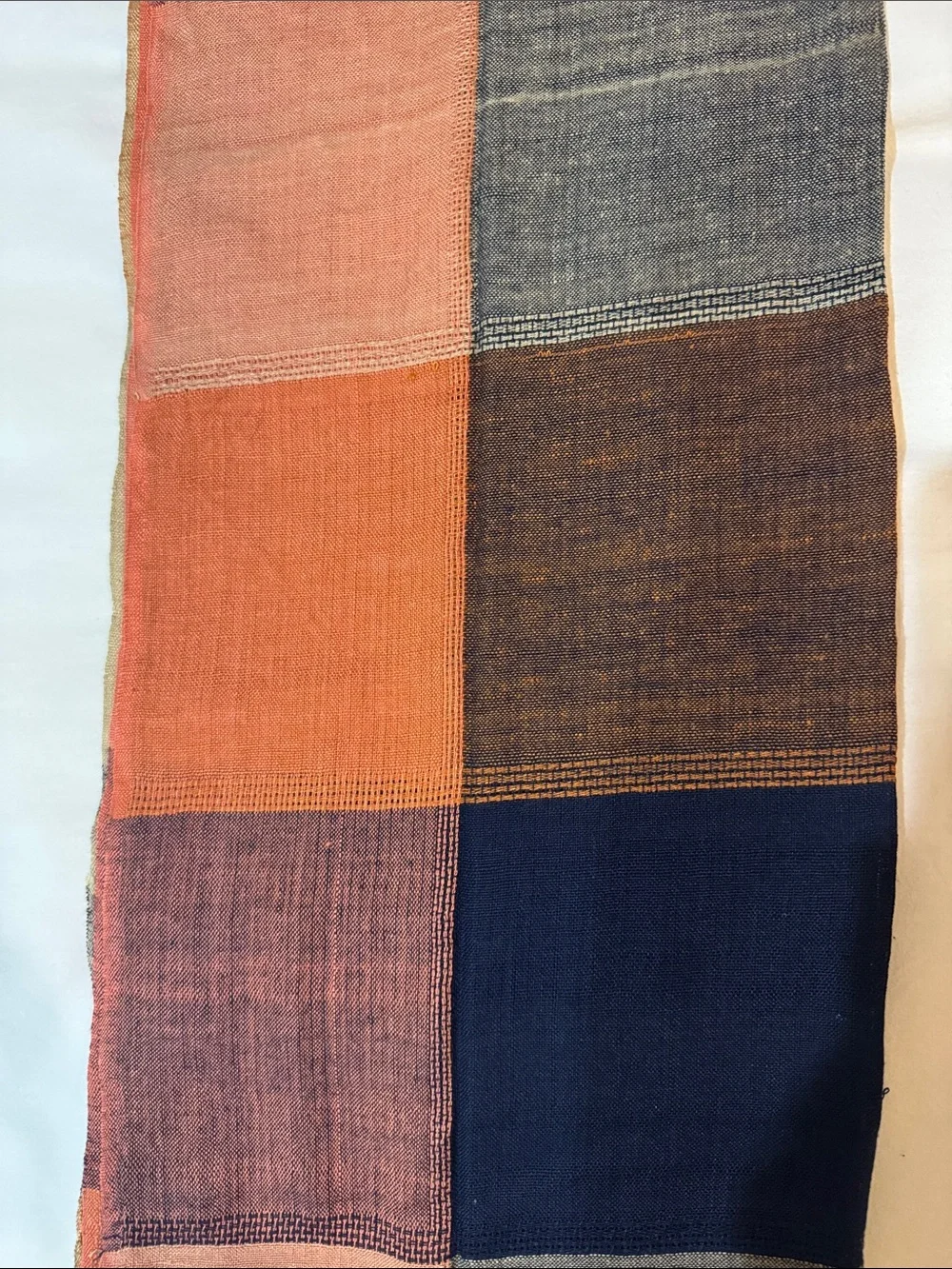 Multicolor Plaid Cotton Scarf - Navy, Brown & Rust from India